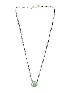 9blings Gold-Plated American Diamond Studded And Beaded Mangalsutra With Earring