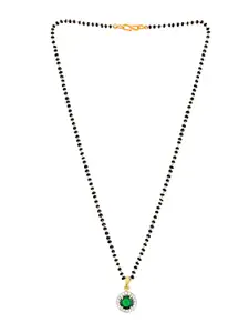 9blings Gold-Plated Stone-Studded & Beaded Mangalsutra With Earrings