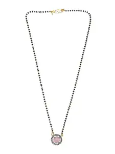 9blings Gold-Plated Stones Studded and Beaded Mangalsutra With Earrings