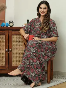 Claura Women Ethnic Motifs Printed Maxi Kaftan Nightdress