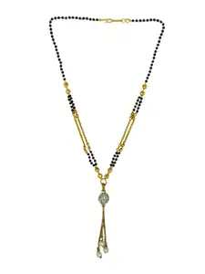 9blings Gold-Plated Beaded Mangalsutra With Earring