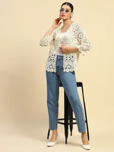 Global Republic Self Design Cotton Open Front Shrug