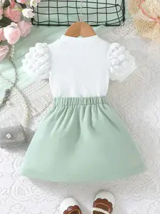 INCLUD Girls Self Design Round Neck Short Sleeves Top With Skirt