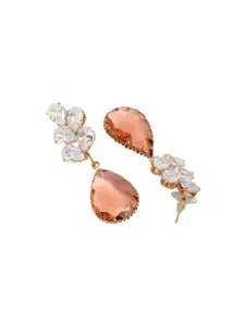 Bohey by KARATCART Gold-Plated CZ Studded Contemporary Drop Earrings