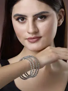 KARATCART Set Of 4 Silver Plated American Diamond Studded Bangles