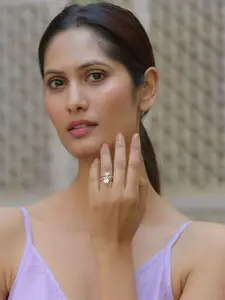 Ornate Jewels 925 Sterling Silver Rhodium Plated American Diamond Studded Finger Ring