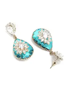 Bohey by KARATCART Gold-Plated Cubic Zirconia Studded Contemporary Drop Earrings