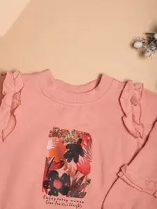 Cutiekins Girls Graphic Printed Pullover Sweatshirt With Ruffle Details