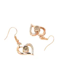 YouBella Rose Gold-Plated Stone Studded Heart Shaped Drop Earrings