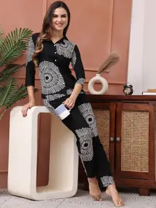 Boston Club Women Printed Mandarin Collar Three-Quarter Sleeves Slip-On Night suit