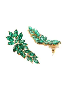 YouBella Gold-Plated Leaf Shaped Stone Studded Drop Earrings