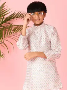 V-Mart Boys Floral Printed Band Collar Long Sleeves Kurta With Trouser