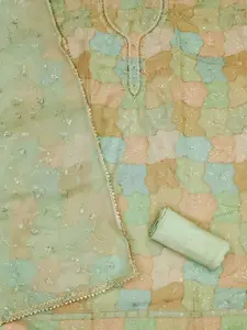 MANVAA Floral Embroidered Sequinned Organza Unstitched Dress Material