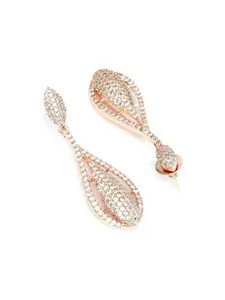 KARATCART Rose Gold Plated American Diamond Studded Contemporary Drop Earrings