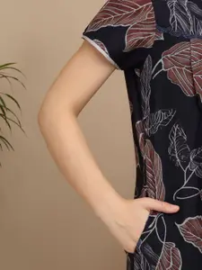 Sweet Dreams Women Printed Pure Cotton Round Neck Short Sleeves Regular Maxi Nightdress