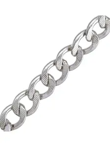 MEMOIR Men Silver-Plated Stainless Steel Striped Flat Link Bracelet