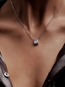 MISS JO 925 Sterling Silver Rhodium-Plated Cubic Zirconia Pendant With Chain