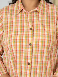 KAAJH Plus Size Checked Shirt Collar Pure Cotton A-Line Kurta