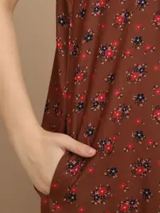 Sweet Dreams Women Printed Pure Cotton Round Neck Short Sleeves Regular Maxi Nightdress