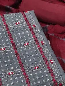 Peachmode Geometric Embroidered Mirror Work Unstitched Dress Material