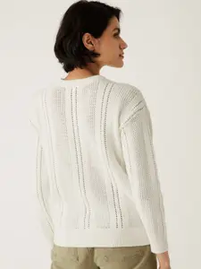 Marks & Spencer Women Cable Knit Self Design Cotton Winter Pullover