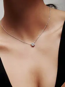 MISS JO 925 Sterling Silver Rhodium-Plated Cubic Zirconia Pendant With Chain