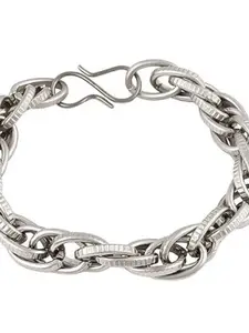 MEMOIR Men Silver-Plated Stainless Steel Super Grooved Oval Interlink Link bracelet