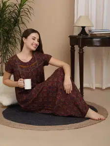Sweet Dreams Geometric Printed Pure Cotton Maxi Nightdress