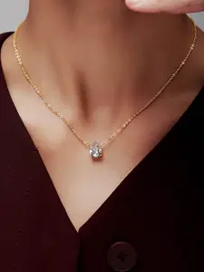 MISS JO 925 Sterling Silver Gold-Plated Oval Cubic Zirconia Pendant with Chain