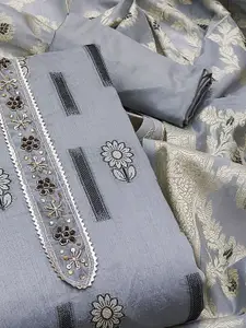 Peachmode Floral Woven Design Gotta Patti Chanderi Silk Unstitched Dress Material