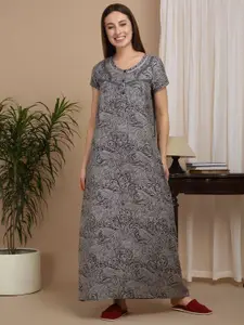 Sweet Dreams Ethnic Motifs Printed Pure Cotton Maxi Short Sleeves Round Neck Nightdress