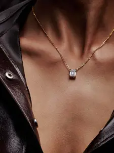 MISS JO 925 Sterling Silver Gold-Plated Square Shaped Cubic Zirconia Pendant with Chain