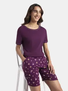 Jockey Women Micro Modal Cotton Short Sleeve T-Shirt and Printed Shorts Set - RX80