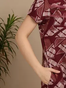 Sweet Dreams Women Printed Pure Cotton Round Neck Short Sleeves Regular Maxi Nightdress