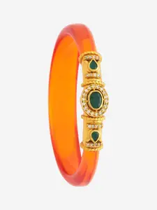 Kushal's Fashion Jewellery 92.5 Pure Silver Gold-Plated Stone-Studded Temple Bangle