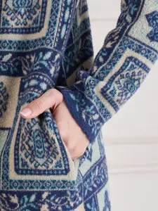 CREATIVE LINE Ethnic Motfis Self Desgin Longline Woollen Open Front Shrug