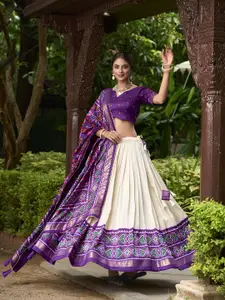 LOOKNBOOK ART Printed Tussar Silk Semi-Stitched Lehenga & Unstitched Blouse With Dupatta