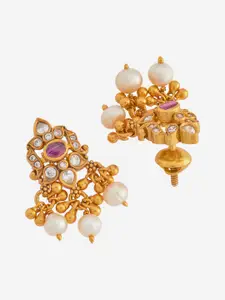 Kushal's Fashion Jewellery 92.5 Pure Silver Gold-Plated Ruby & CZ Studded Temple Studs