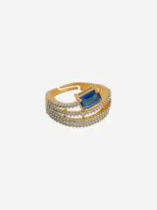 Kushal's Fashion Jewellery Gold-Plated CZ Stone-Studded Adjustable Finger Ring