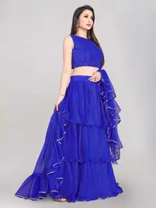 Fabcartz Ruffled Semi-Stitched Lehenga & Unstitched Blouse With Dupatta