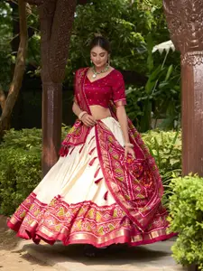 LOOKNBOOK ART Patola Printed Silk Ready to Wear Lehenga & Unstitched Blouse With Dupatta