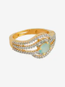 Kushal's Fashion Jewellery Gold-Plated CZ-Stone-Studded Adjustable Finger Ring