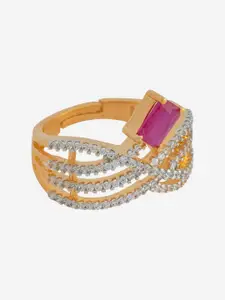 Kushal's Fashion Jewellery Gold Plated CZ Stone Studded Finger Ring