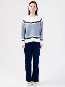 Albion By CnM Women Self Design Round Neck Long Sleeves Pullover Sweater