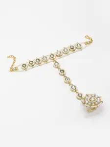 PANASH Gold-Plated Stone Studded & Beaded Ring Bracelet