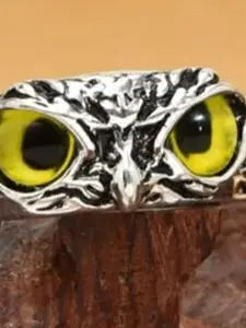 YU FASHIONS Stainless Steel Sliver-Plated Rhinestone Studded Oxidized Adjustable Ring