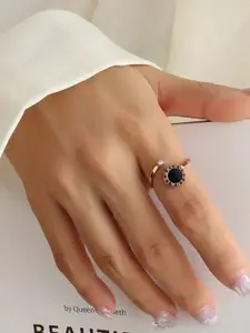 YU FASHIONS Stainless Steel Gold Plated Rhinestone Studded Adjustable Finger Ring