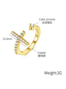 YU FASHIONS Stainless Steel Gold Plated Rhinestone Studded Ring