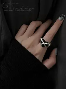 YU FASHIONS Stainless Steel Stone-Studded Adjustable Finger Ring