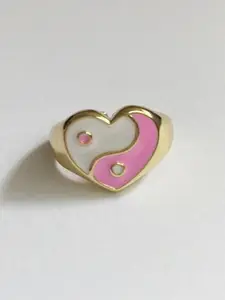 YU FASHIONS Gold Plated Stainless Steel Hreart Shaped Adjustable Finger Ring